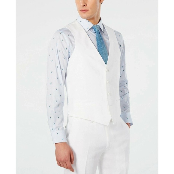 Bar III Mens Slim fit Button-Up Suit Vest Size XL White 100%Linen E091427 - Picture 3 of 5